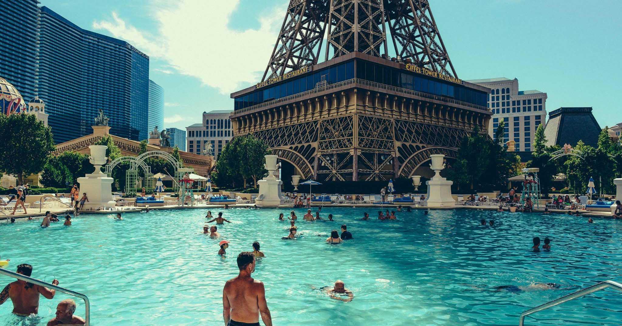 Views of the Horseshoe and Paris Las Vegas Pools